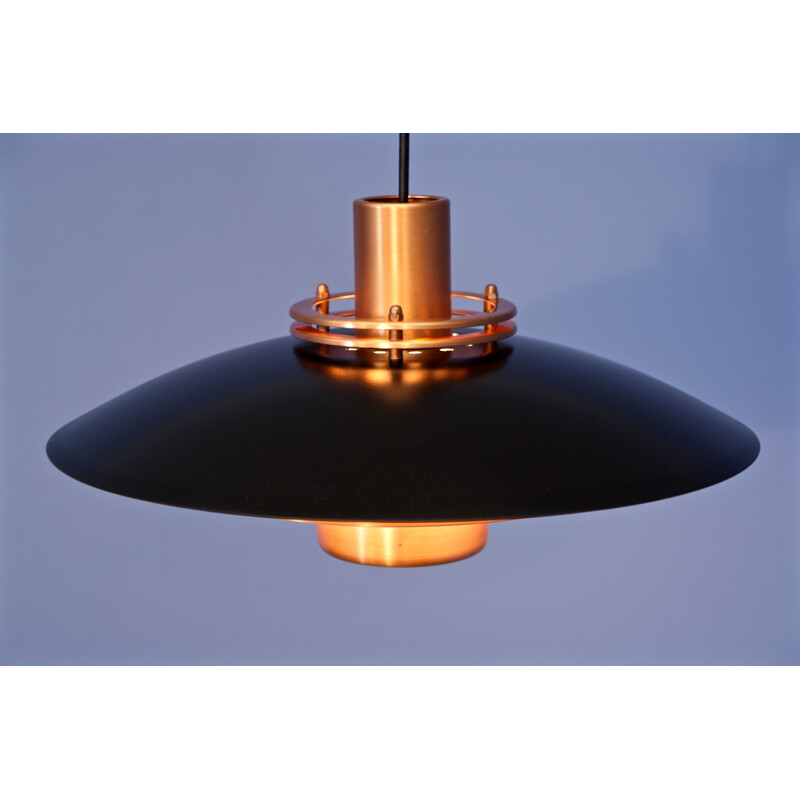 Vintage hanging lamp in black and solid copper by Form Light, Denmark 1970s