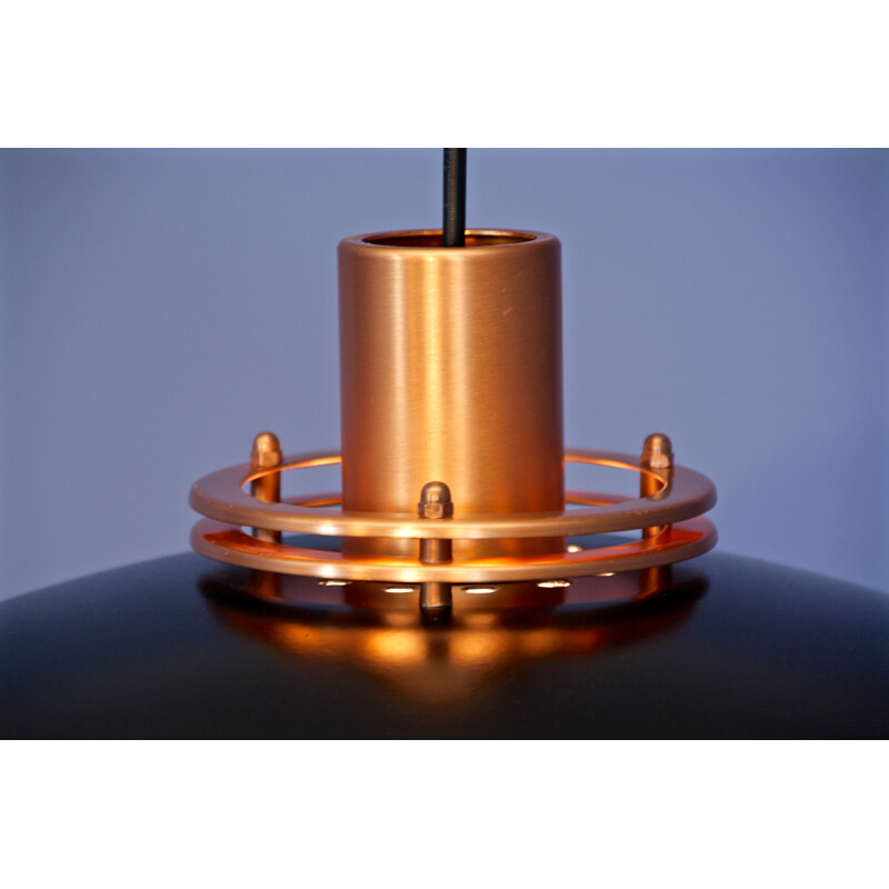Vintage hanging lamp in black and solid copper by Form Light, Denmark 1970s
