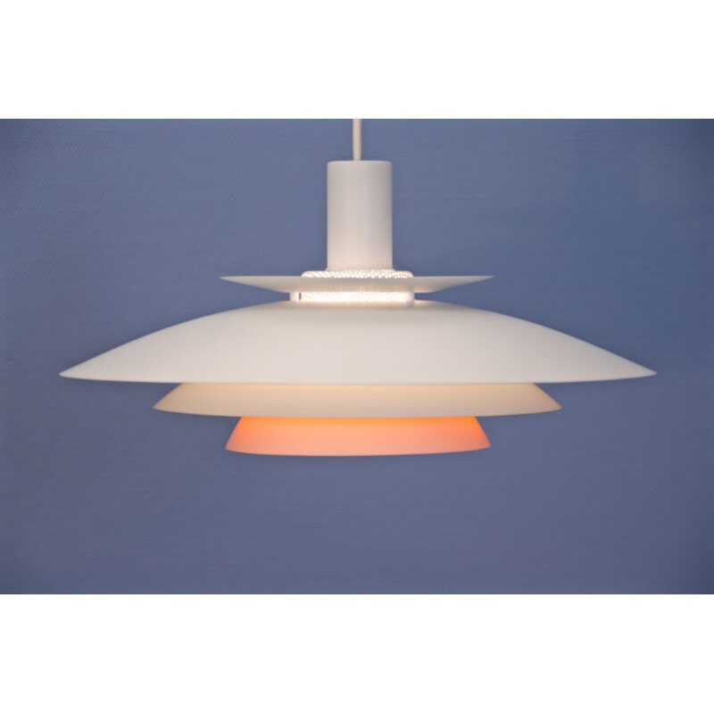Vintage hanging lamp in white with terra orange accent by Form Light, Denmark 1970s