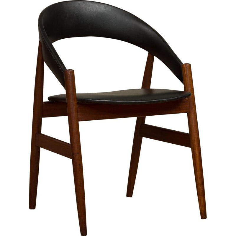 Chaise vintage danoise en teck et simili cuir noir