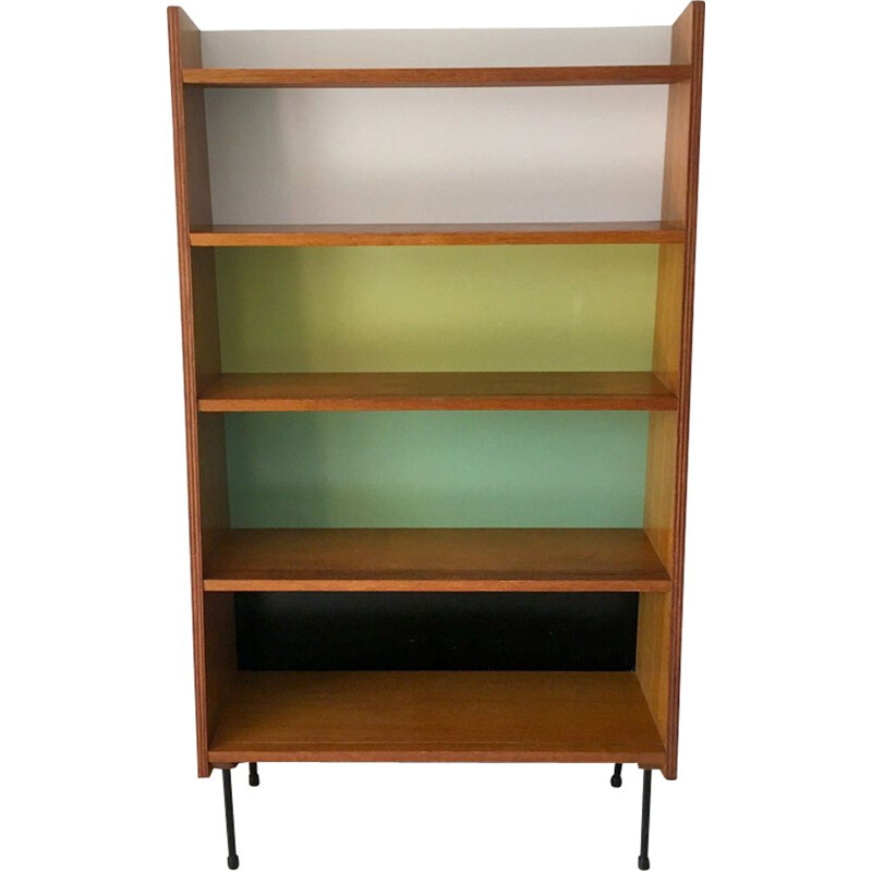 Vintage Bookcase with multicolored background, 1950