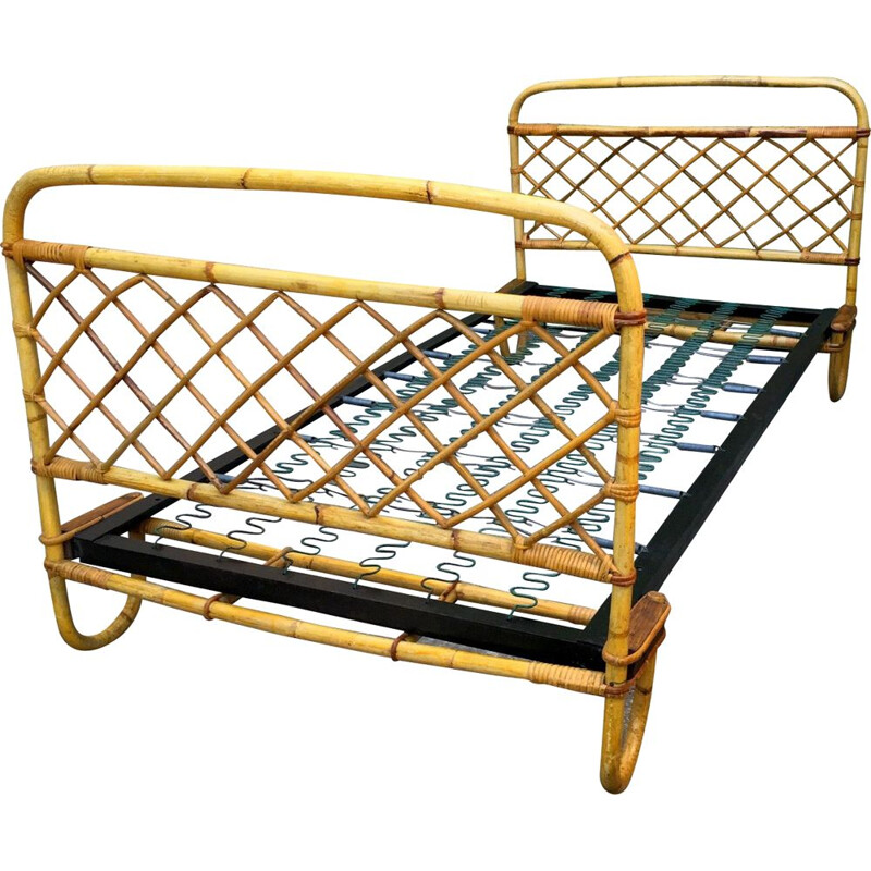 Vintage Rattan Bed, 1950s