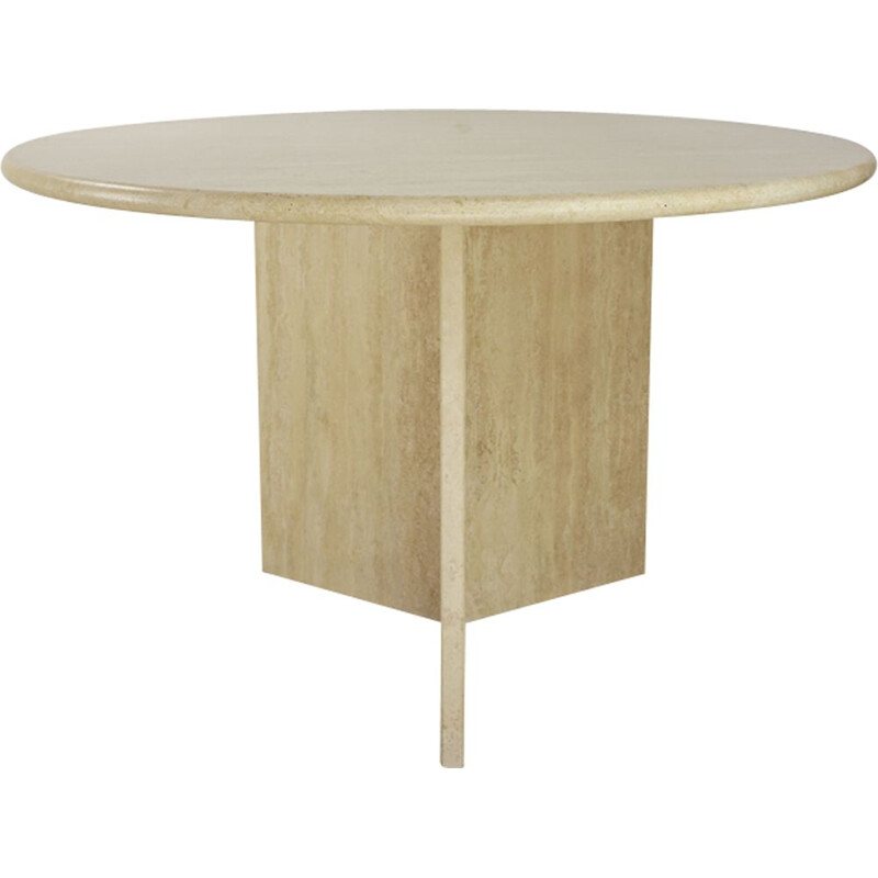 Vintage dining table round in travertine Italy 70s