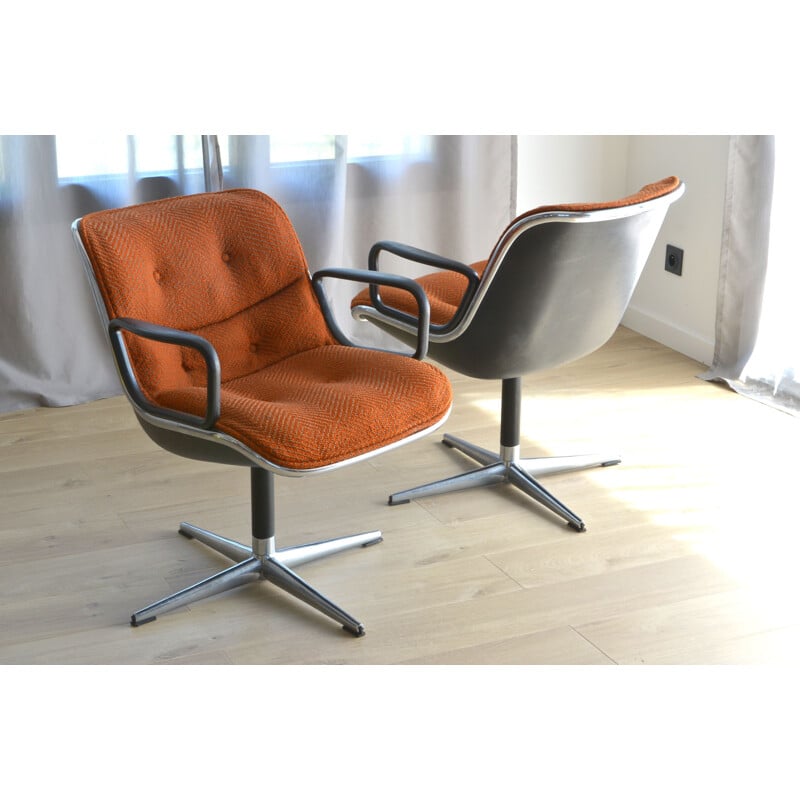 Paire de fauteuils vintage de Pollock pour Knoll en tissu orange 1960