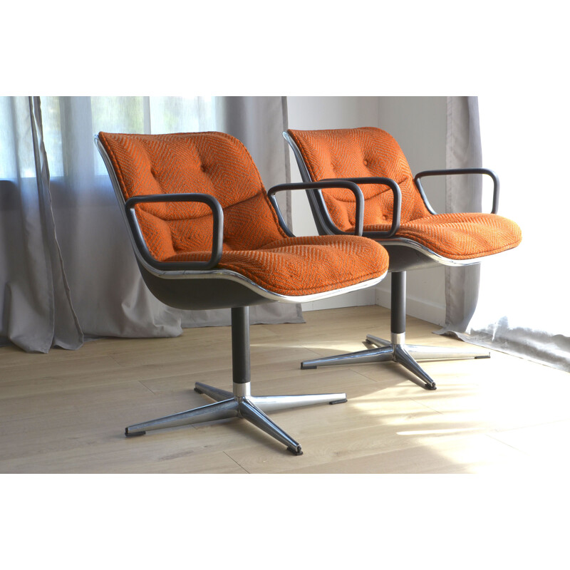 Paire de fauteuils vintage de Pollock pour Knoll en tissu orange 1960