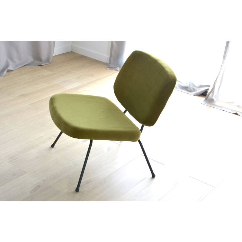 Vintage french CM190 armchair for Thonet in green velvet 1950