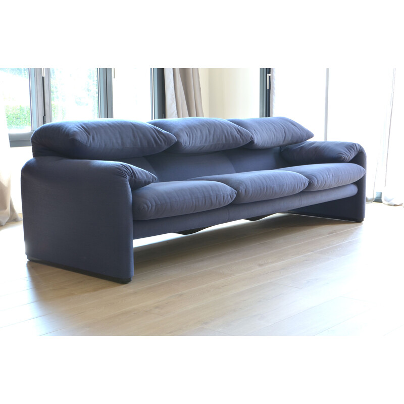 Maralunga vintage sofa for Cassina in blue fabric