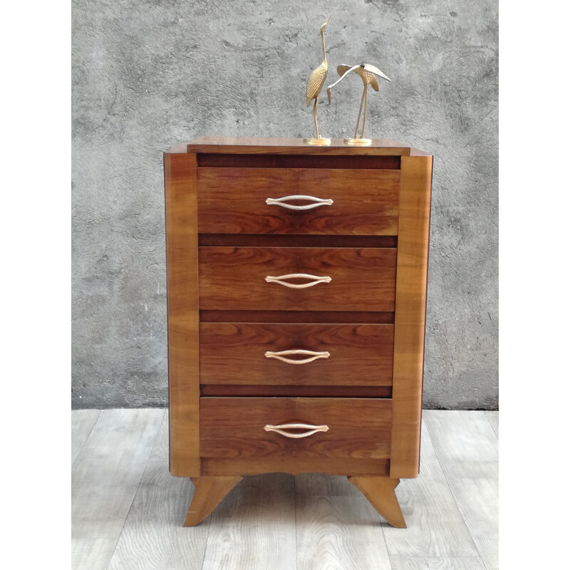 Vintage Art Deco vintage walnut chest of drawers 1940