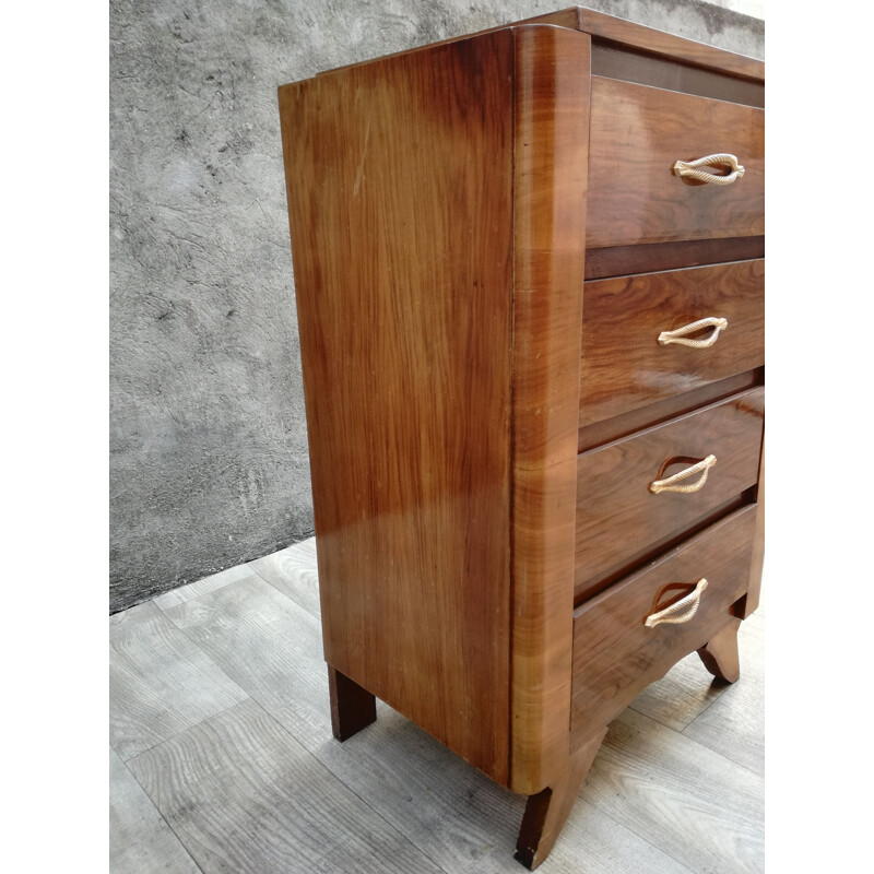 Vintage Art Deco vintage walnut chest of drawers 1940