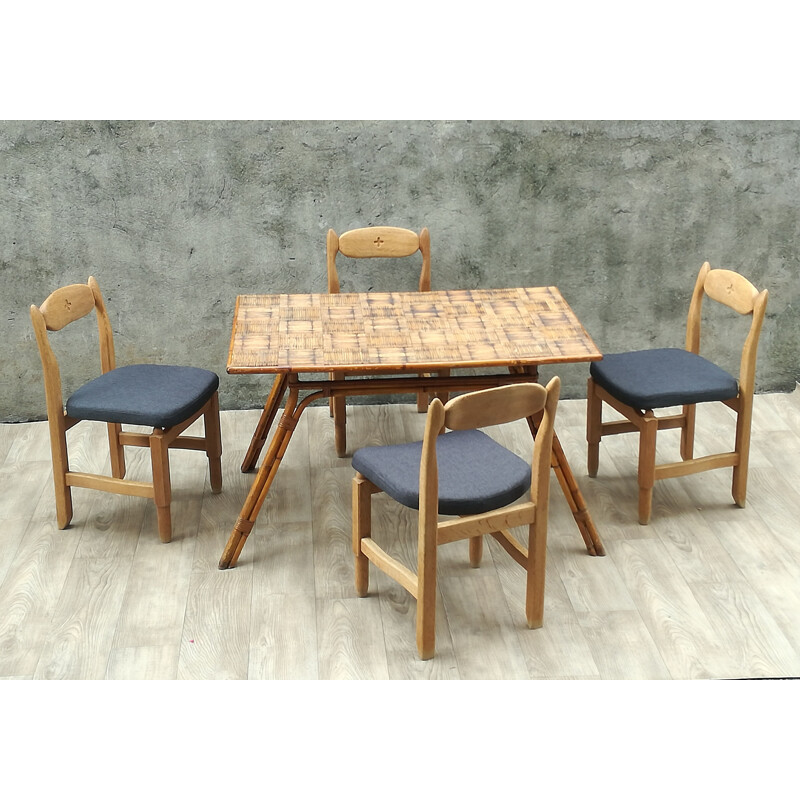 Vintage dining set for Guillerme & Chambron in oak 1960