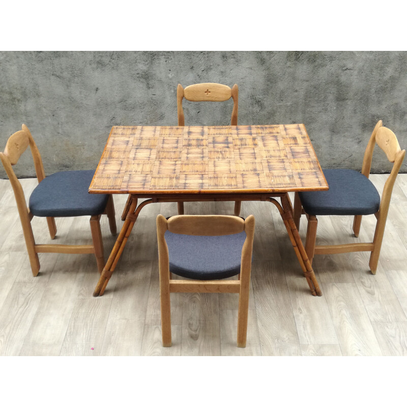 Vintage dining set for Guillerme & Chambron in oak 1960