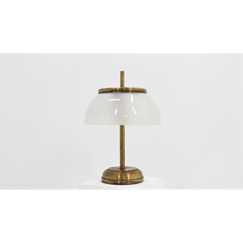 Lampe vintage de bureau en laiton et verre par Sergio Mazza pour Artemide