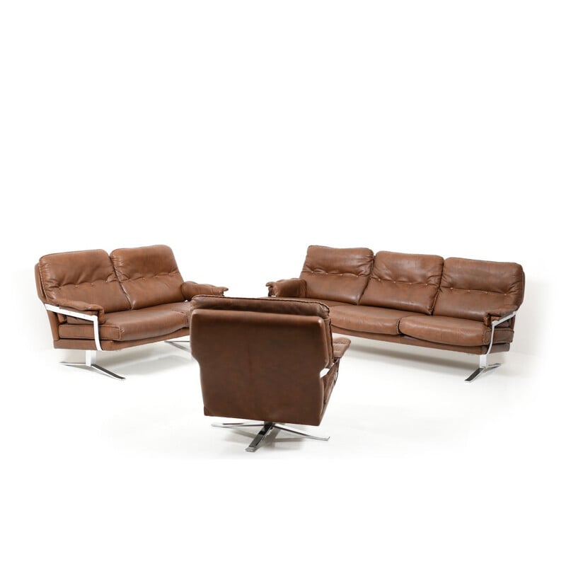Vintage Hand-Stitched leather and chrome seating by Arne Norell