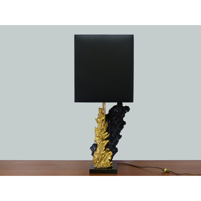 Lampe de table vintage noir et or par Philippe Cheverny en laiton et résine, 1970