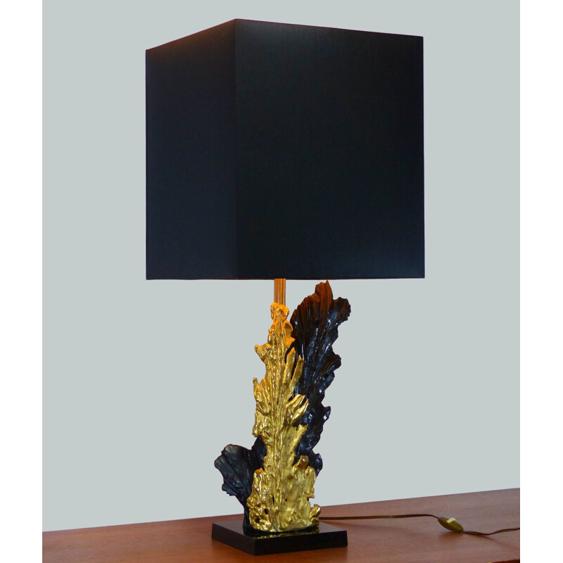 Lampe de table vintage noir et or par Philippe Cheverny en laiton et résine, 1970