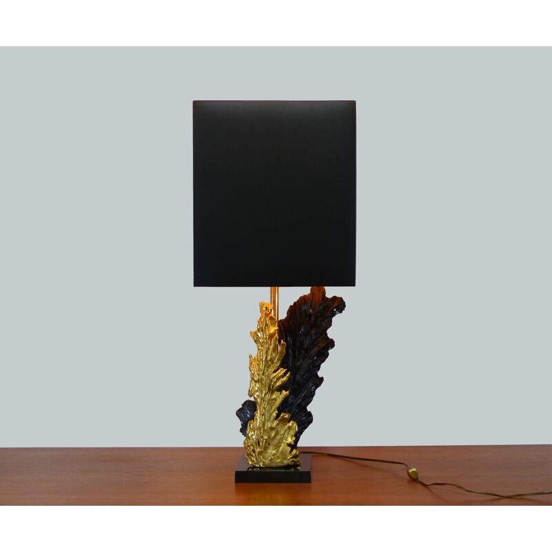 Vintage Black and gold lamp by Philippe Cheverny in brass and resin, 1970