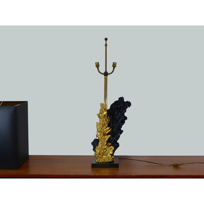 Vintage Black and gold lamp by Philippe Cheverny in brass and resin, 1970