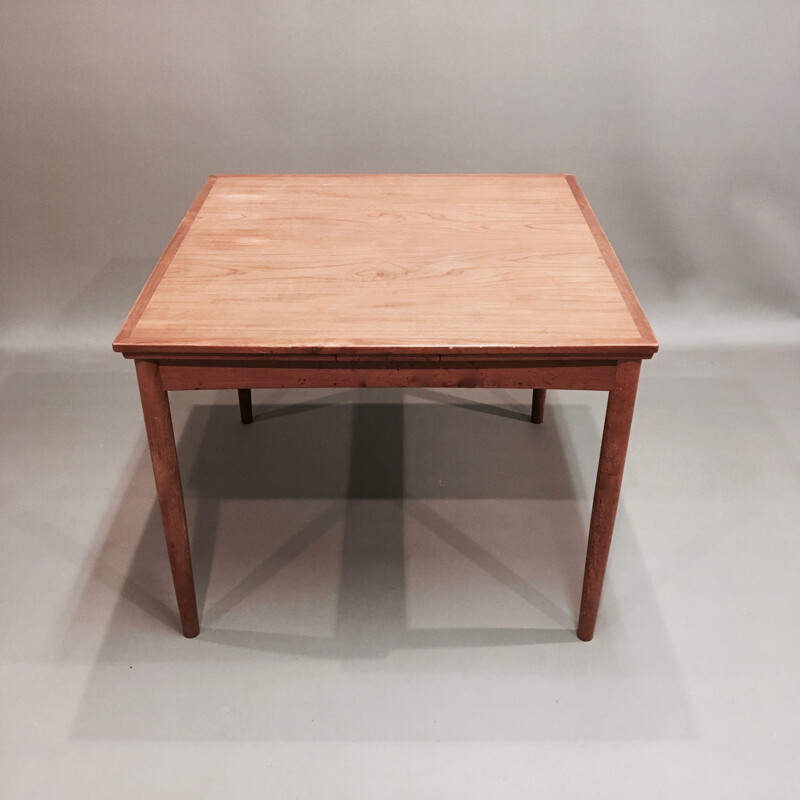 Square vintage dining table with extensions, Scandinavian design, 1950s