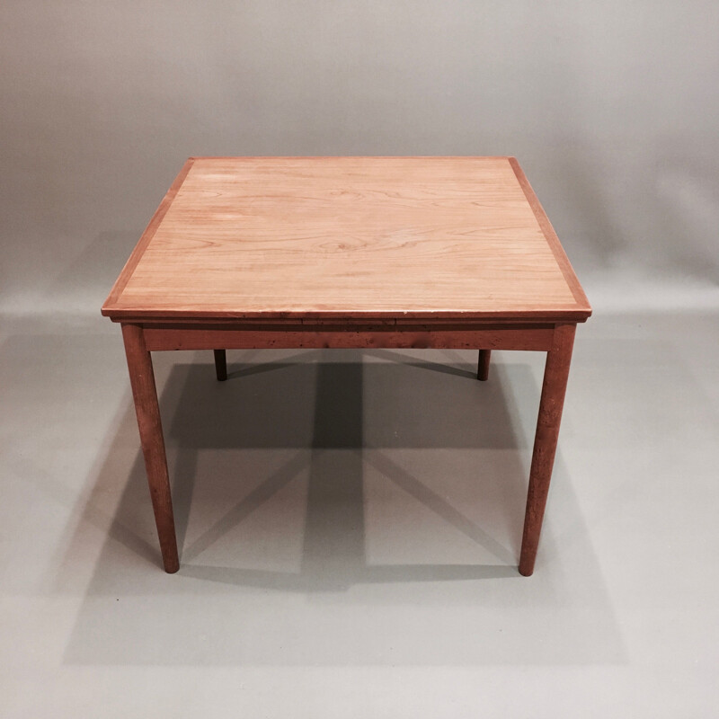 Table à repas vintage carrée avec rallonges, design scandinave,1950