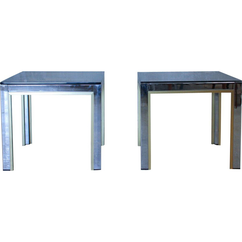 2 Italian Gold Chrome & Glass Side Vintage Tables by Renato Zevi, 1970s