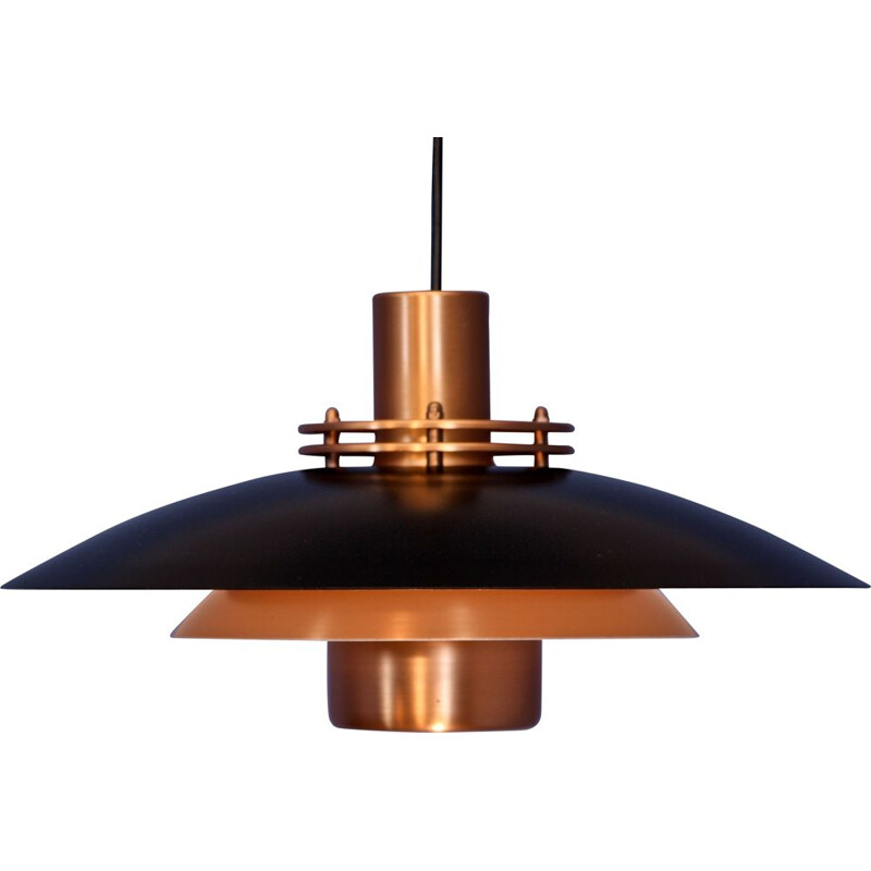 Vintage hanging lamp in black and solid copper by Form Light, Denmark 1970s