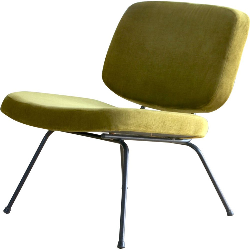 Vintage french CM190 armchair for Thonet in green velvet 1950
