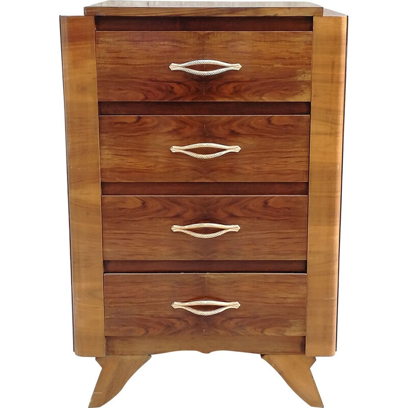 Vintage Art Deco vintage walnut chest of drawers 1940