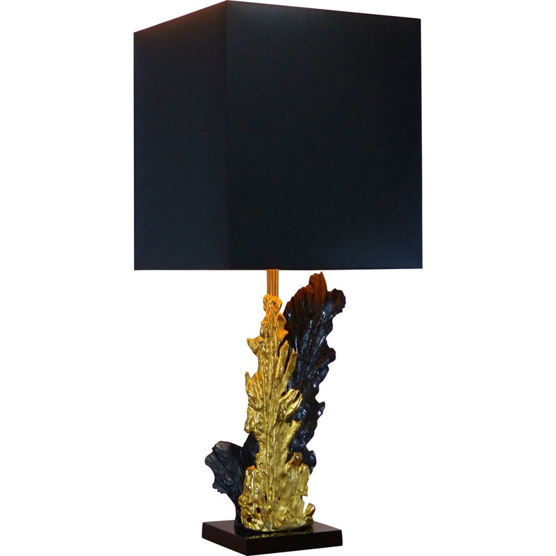 Vintage Black and gold lamp by Philippe Cheverny in brass and resin, 1970