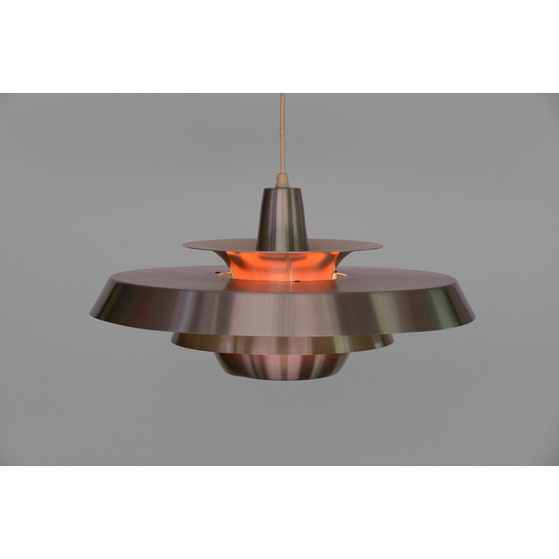 Brushed aluminium vintage pendant light with orange light effect from Super Light, Denmark, 1960s