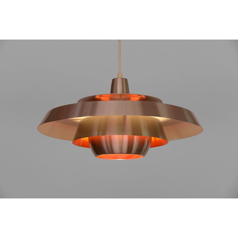 Brushed aluminium vintage pendant light with orange light effect from Super Light, Denmark, 1960s