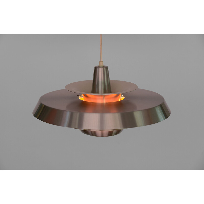 Brushed aluminium vintage pendant light with orange light effect from Super Light, Denmark, 1960s