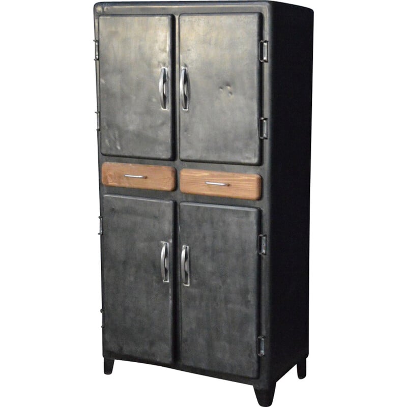Vintage black cabinet in metal and wood - 1950s