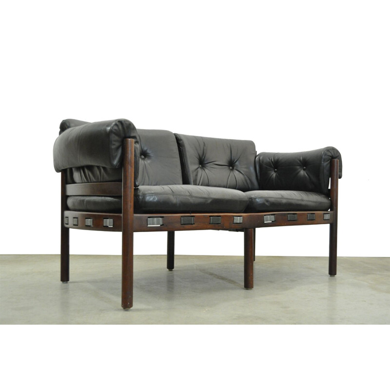 Vintage 2-seater Sofa from COJA, black leather, Swedish, 1960s