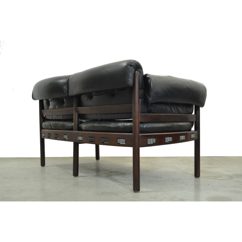 Vintage 2-seater Sofa from COJA, black leather, Swedish, 1960s