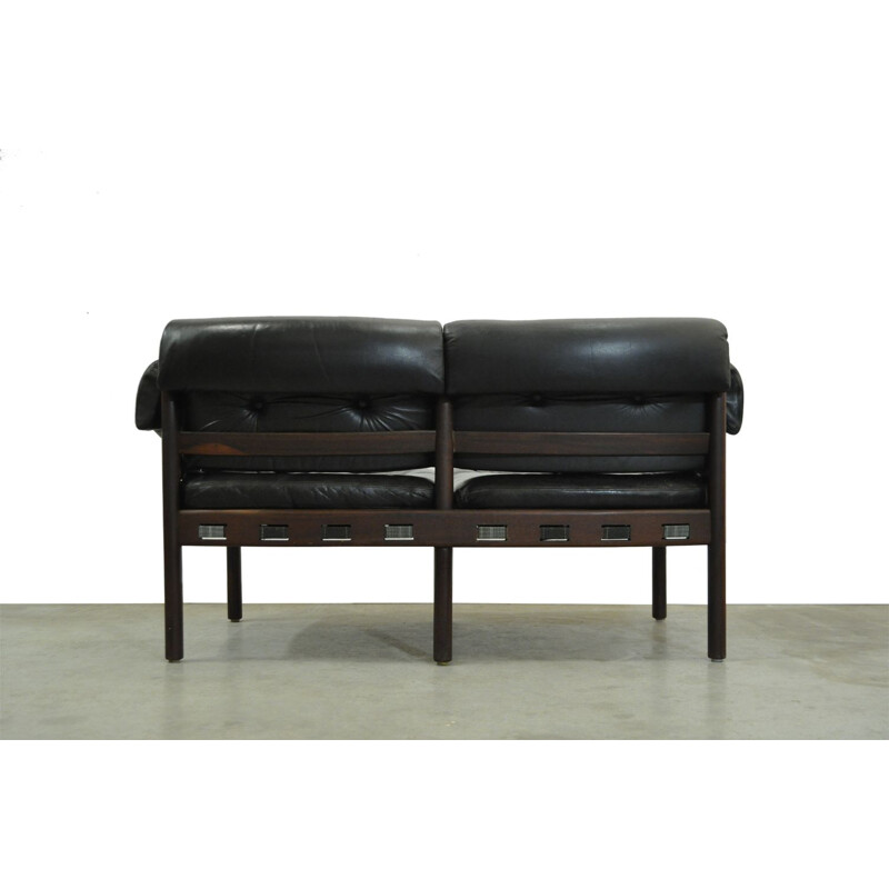 Vintage 2-seater Sofa from COJA, black leather, Swedish, 1960s