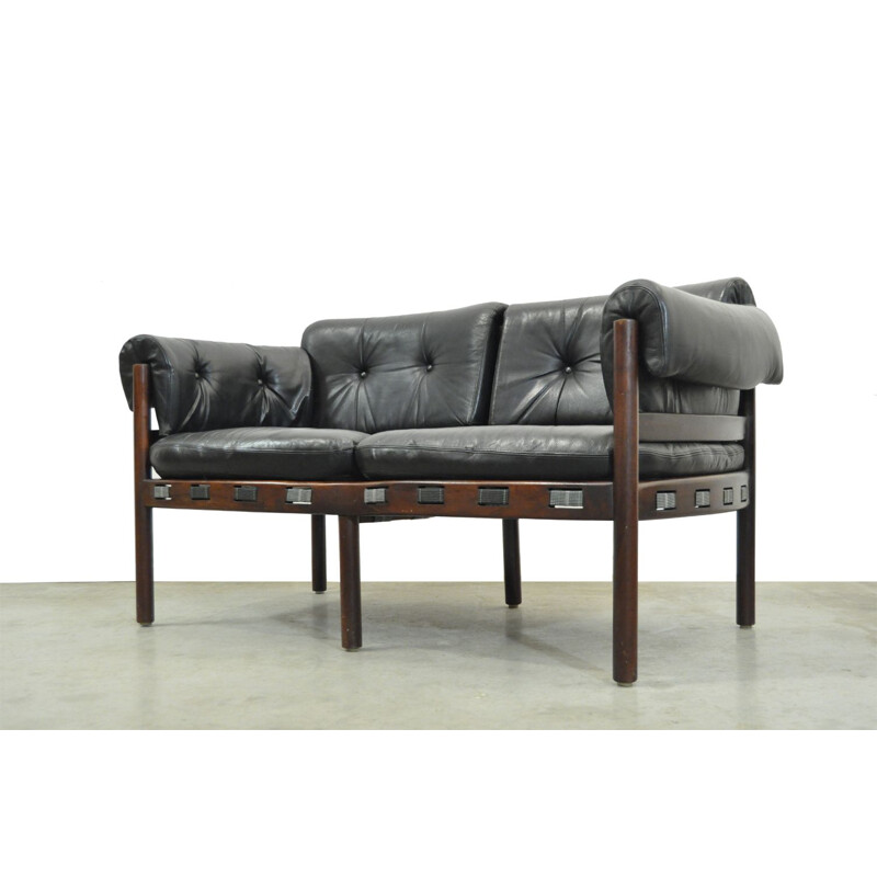 Vintage 2-seater Sofa from COJA, black leather, Swedish, 1960s