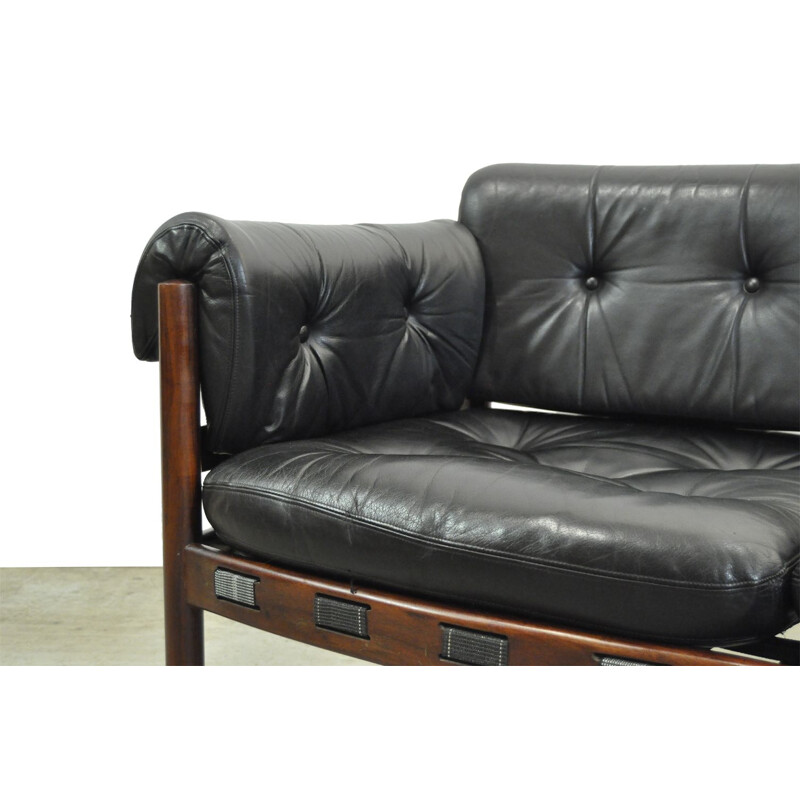 Vintage 2-seater Sofa from COJA, black leather, Swedish, 1960s