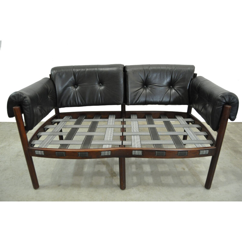 Vintage 2-seater Sofa from COJA, black leather, Swedish, 1960s