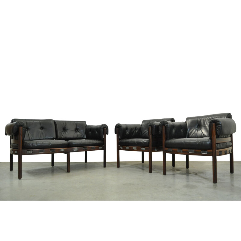 Vintage 2-seater Sofa from COJA, black leather, Swedish, 1960s