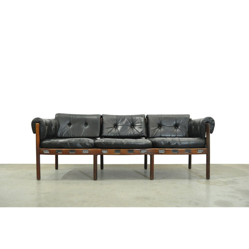 3 seater Vintage sofa from COJA, black leather , Sweden, 1960