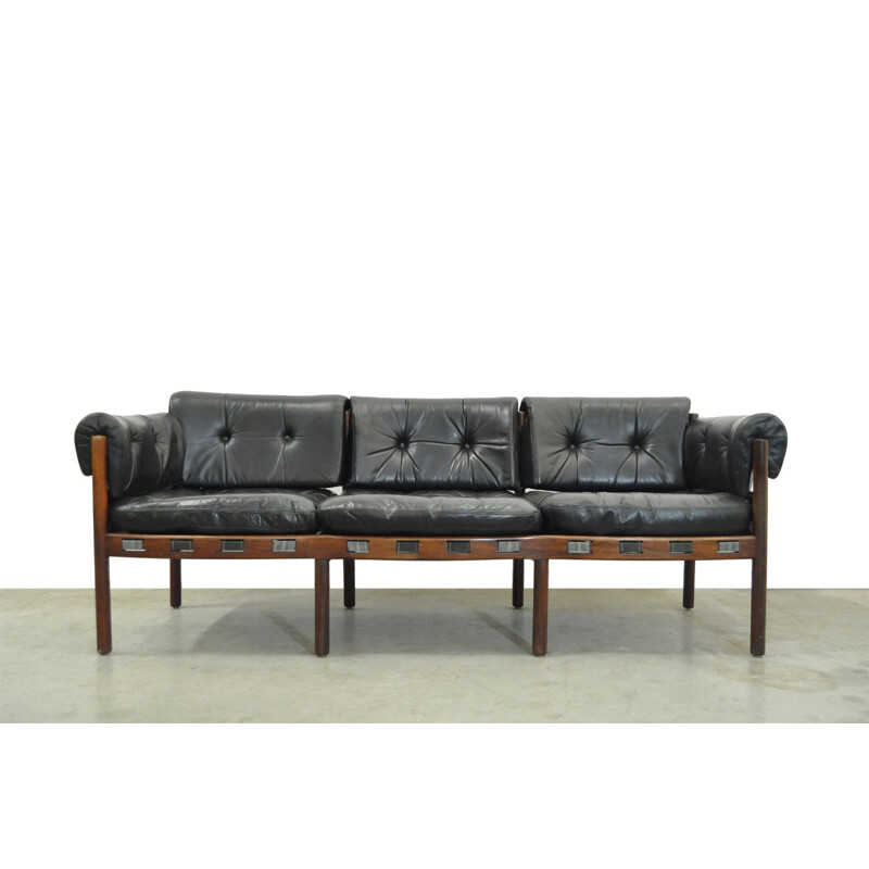 3 seater Vintage sofa from COJA, black leather , Sweden, 1960