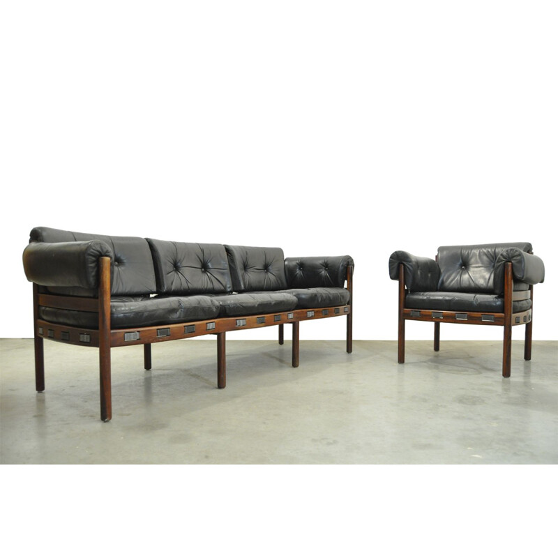 3 seater Vintage sofa from COJA, black leather , Sweden, 1960