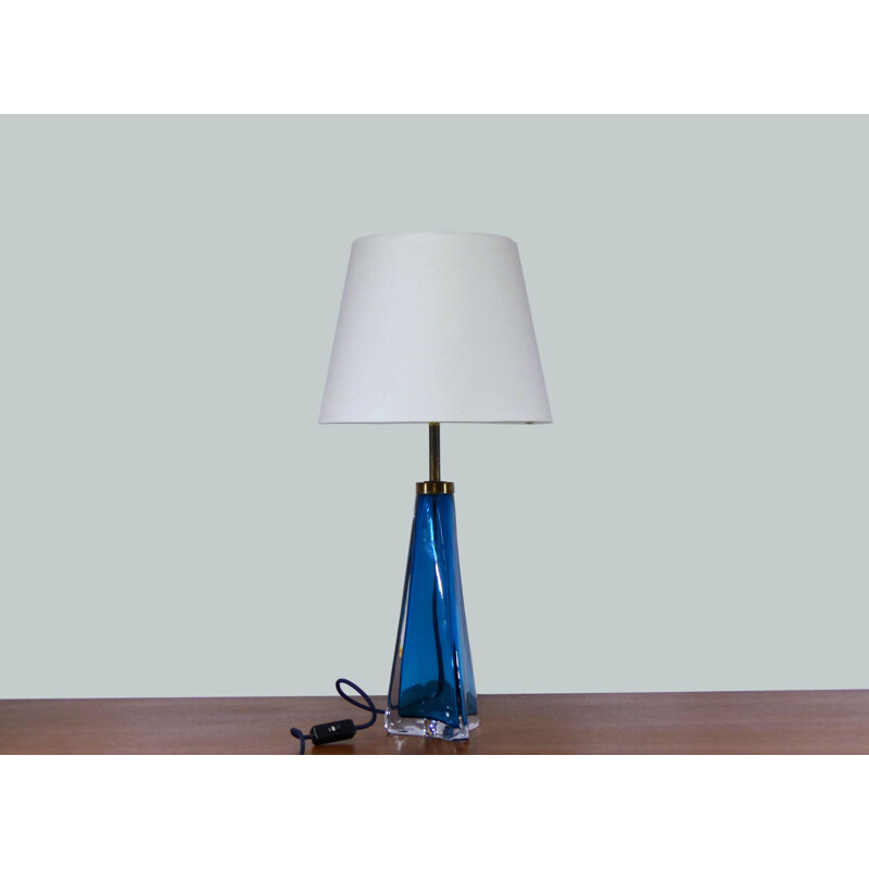 Vintage blue glass lamp by Orrefors, 1960s