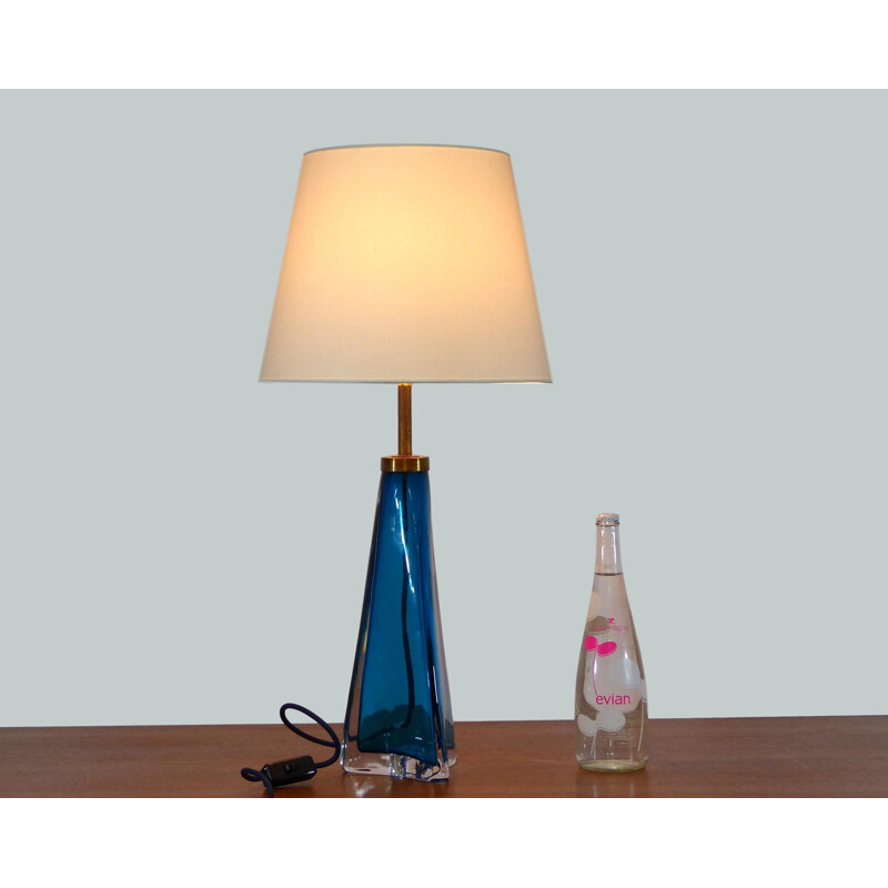 Vintage blue glass lamp by Orrefors, 1960s