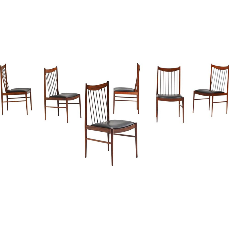 Suite de 6 chaises vintage en palissandre et cuir par Arne Vodder pour Sibast, Danemark,1964