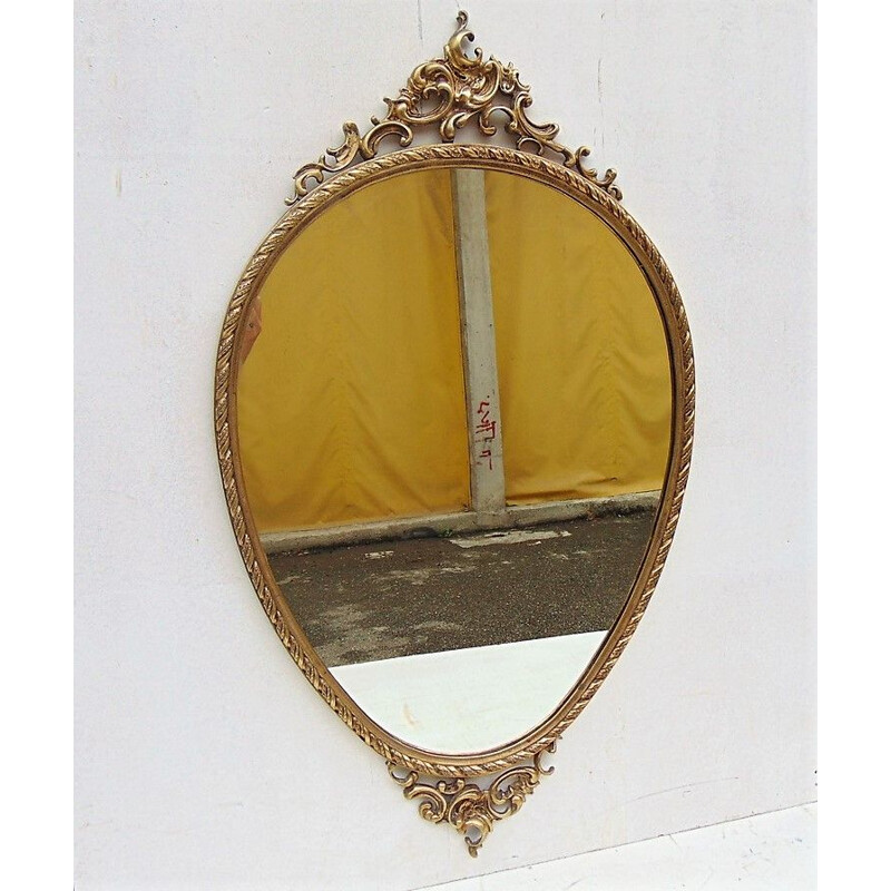 Vintage brass mirror with ornaments, 1950