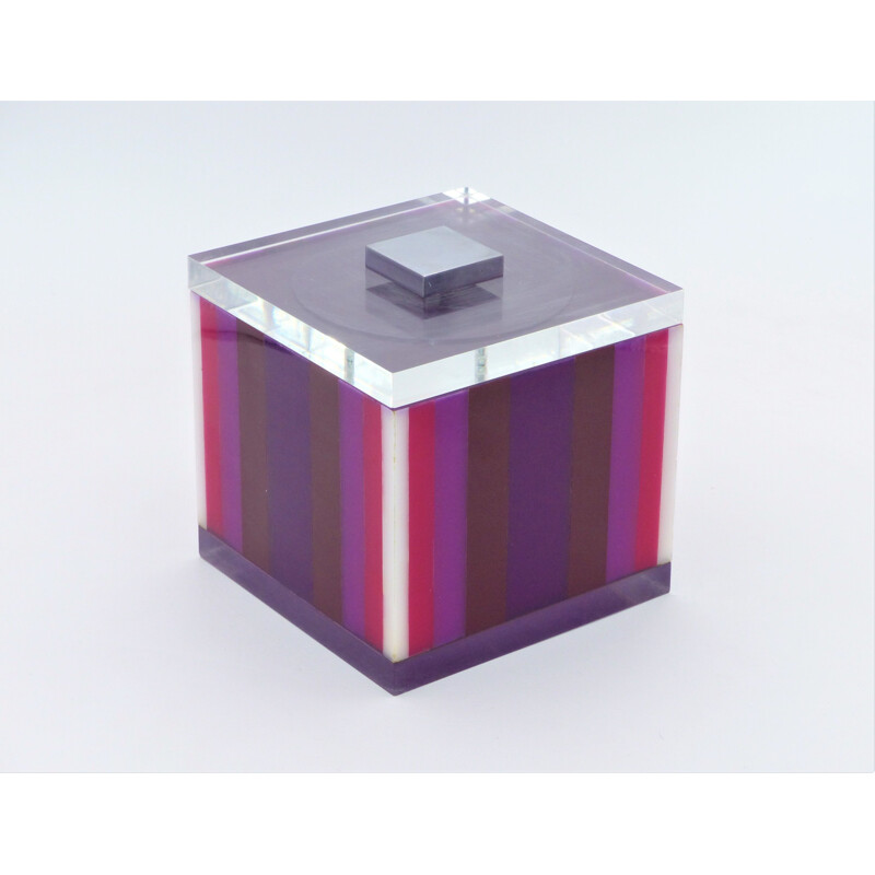 Vintage Purple Cubic Ice Bucket in Acrylic Glass and aluminum, 1970 