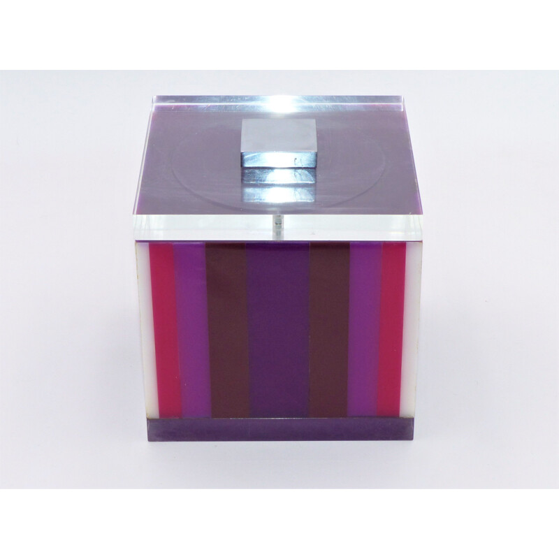 Vintage Purple Cubic Ice Bucket in Acrylic Glass and aluminum, 1970 