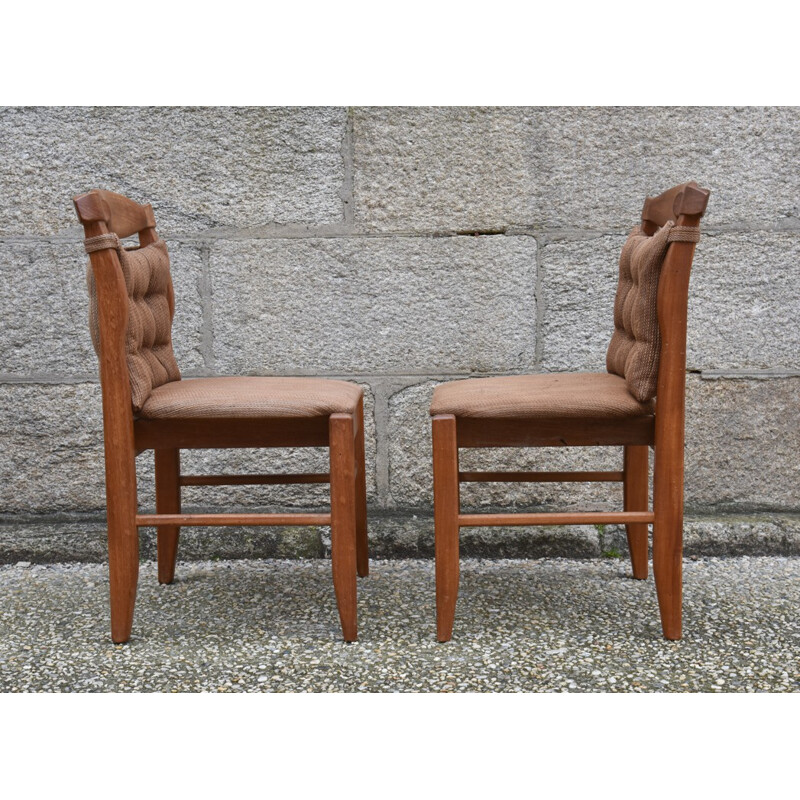 Pair of chairs in wood and fabric, GUILLERME and CHAMBRON - 1950s