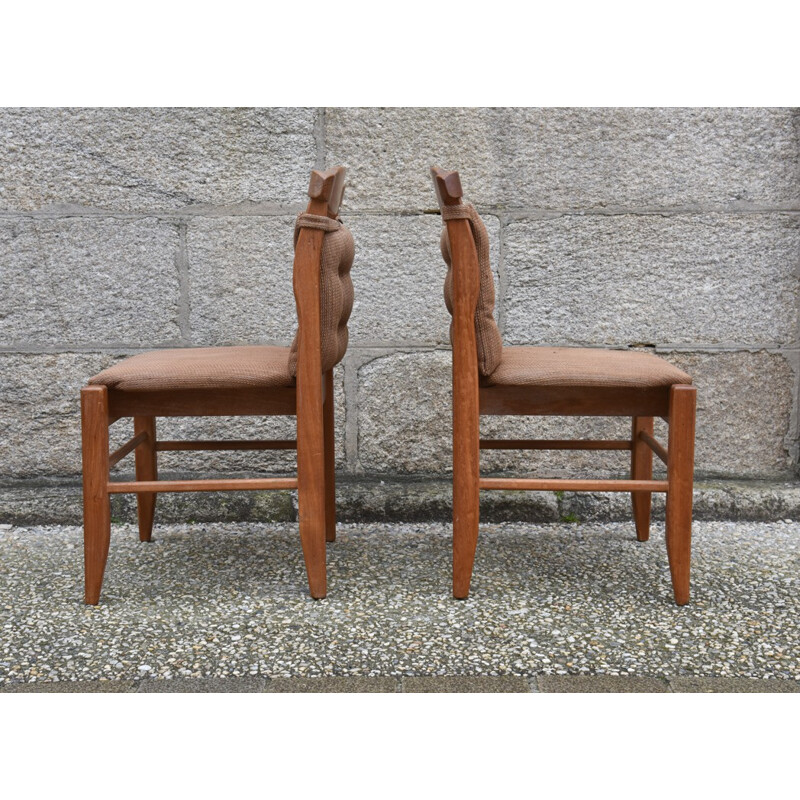 Pair of chairs in wood and fabric, GUILLERME and CHAMBRON - 1950s